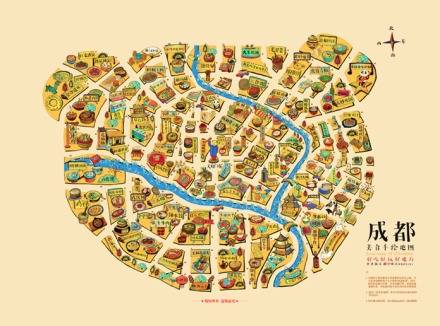 吃货的福音,成都美食手绘地图看清成都景点美